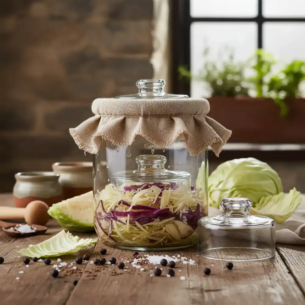 Large banner featuring photos of jars with fermented products and fresh vegetables