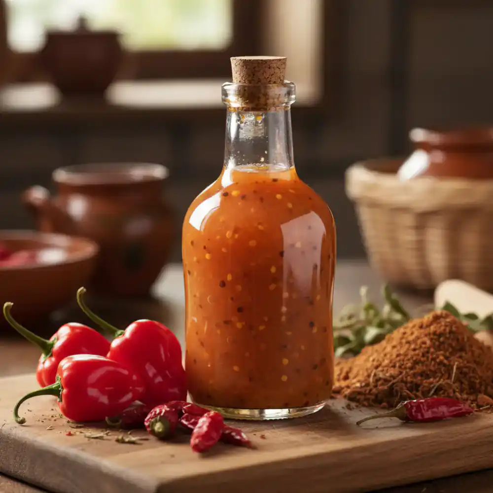 Small bottle of fermented hot sauce